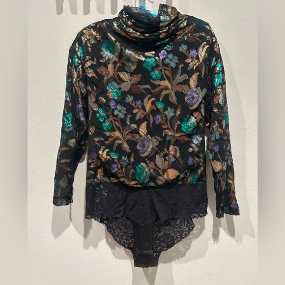 CHRISTIAN DIOR  Vintage Blouse Black Metallic Floral / Size Medium / - Picture 1 of 11